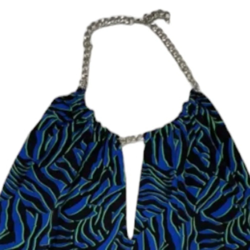 Micheal Kors  size medium blue animal print chain print halter top stretch NWT